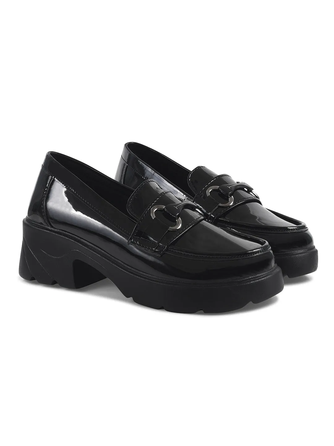 Glossy Chunky Loafers with Buckle Detail
