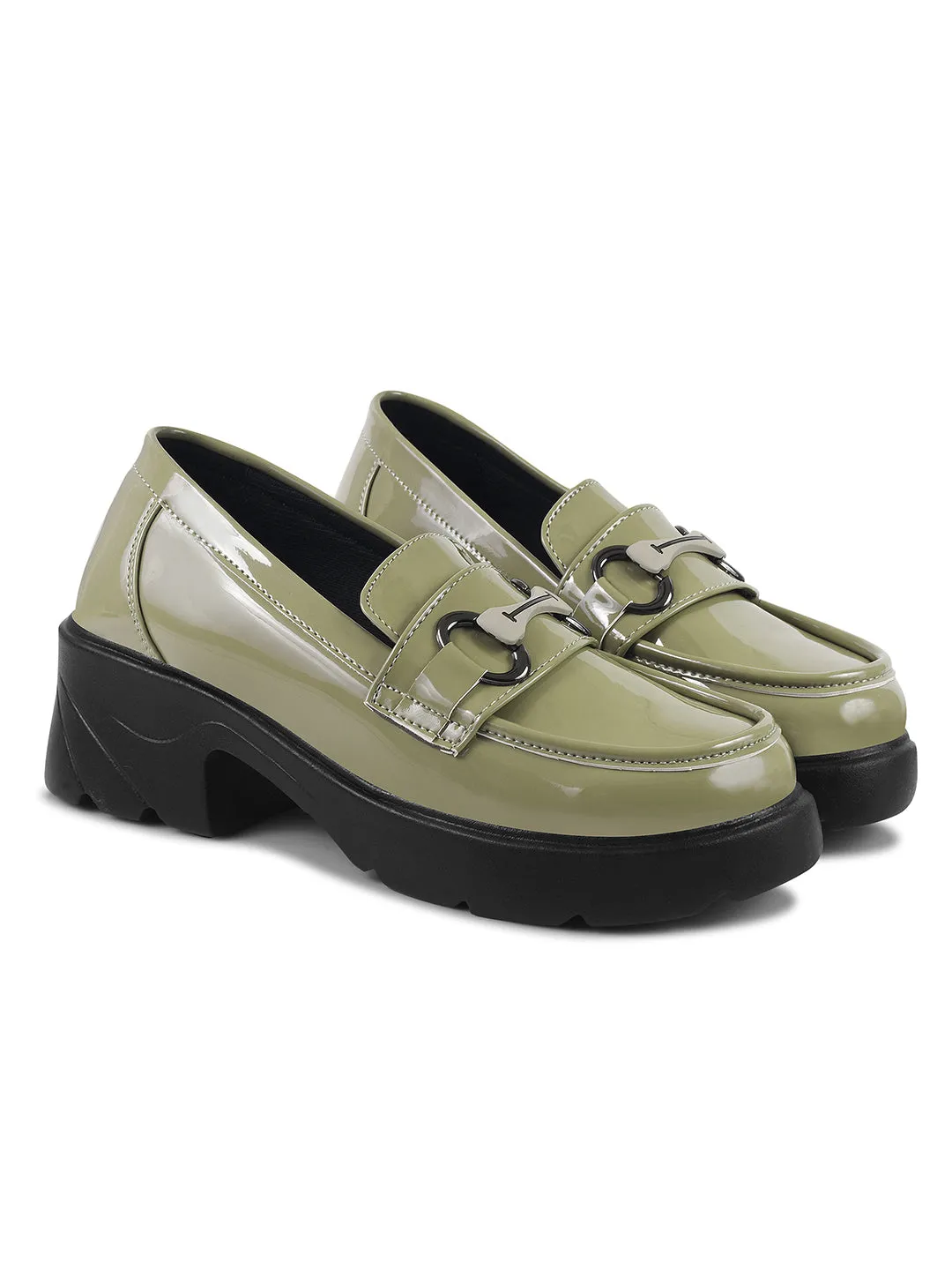 Glossy Chunky Loafers with Buckle Detail