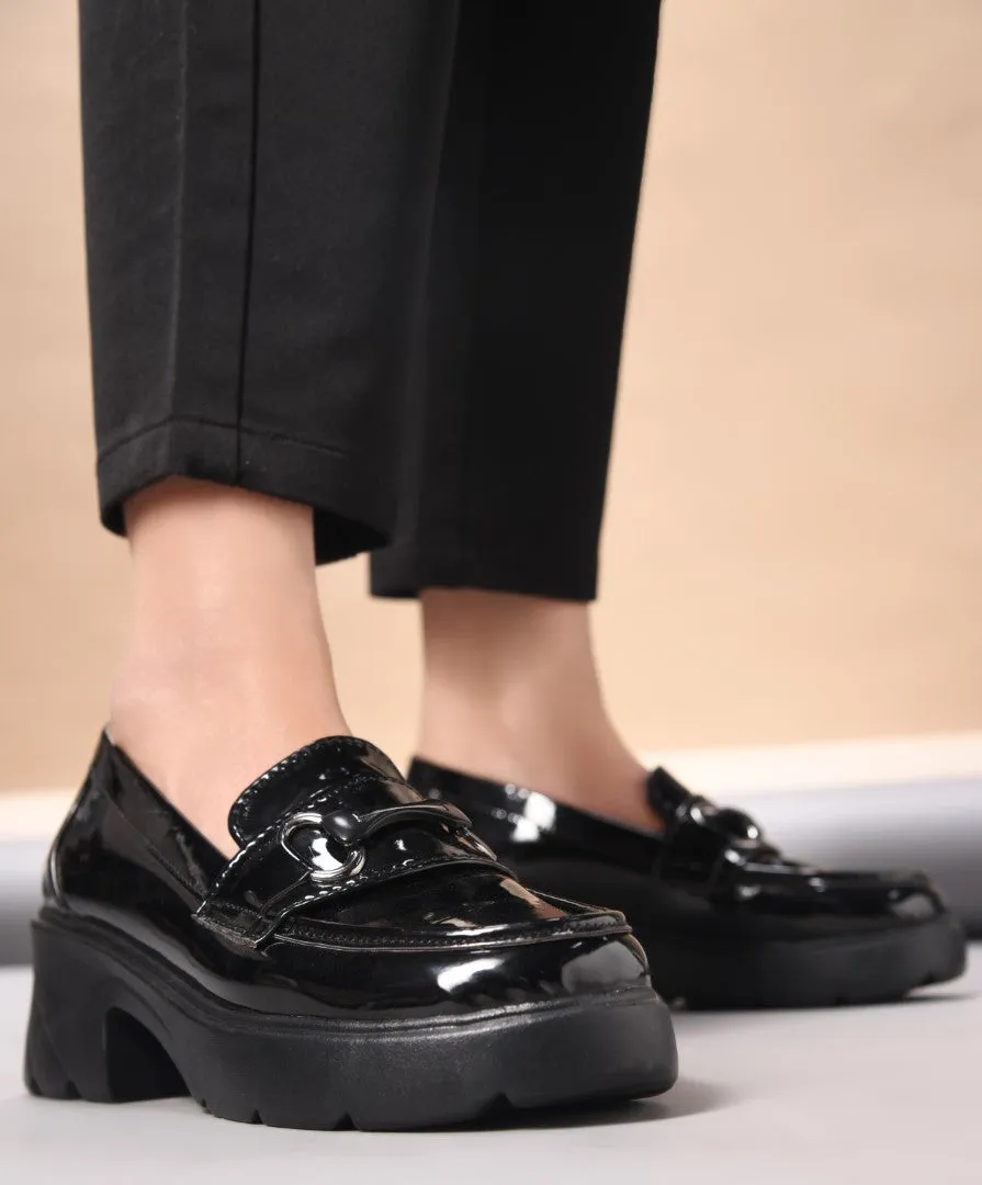 Glossy Chunky Loafers with Buckle Detail