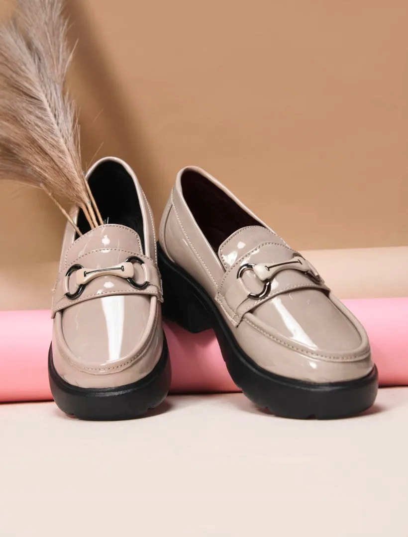Glossy Chunky Loafers with Buckle Detail