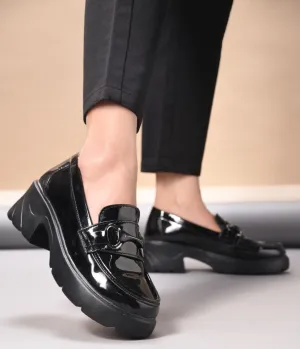 Glossy Chunky Loafers with Buckle Detail
