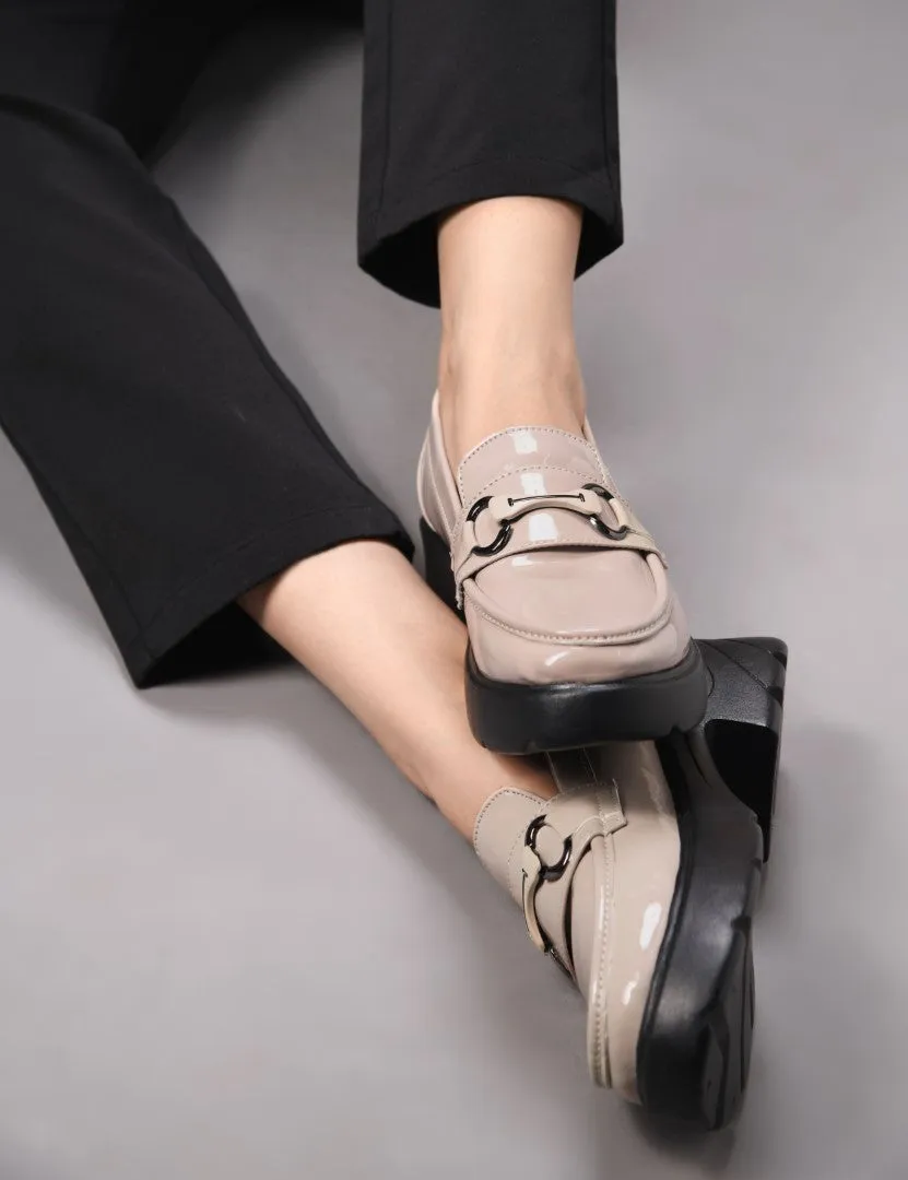Glossy Chunky Loafers with Buckle Detail