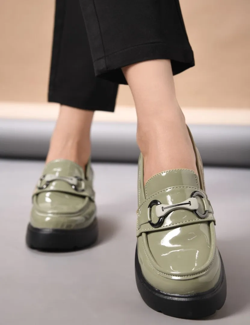 Glossy Chunky Loafers with Buckle Detail