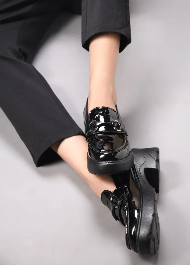 Glossy Chunky Loafers with Buckle Detail