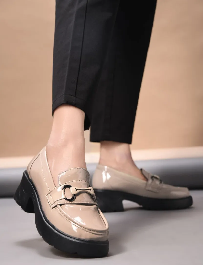 Glossy Chunky Loafers with Buckle Detail