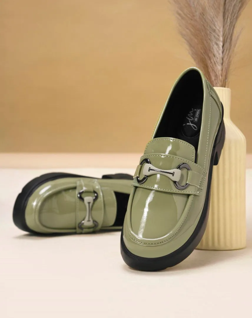 Glossy Chunky Loafers with Buckle Detail