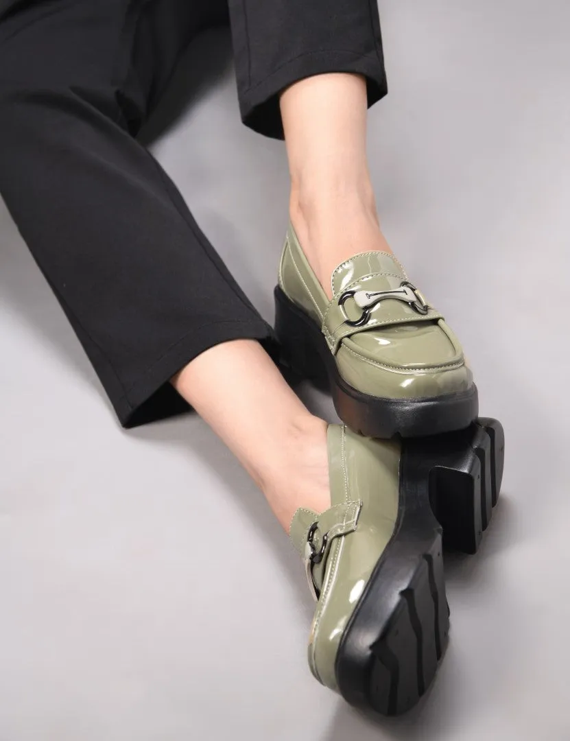 Glossy Chunky Loafers with Buckle Detail