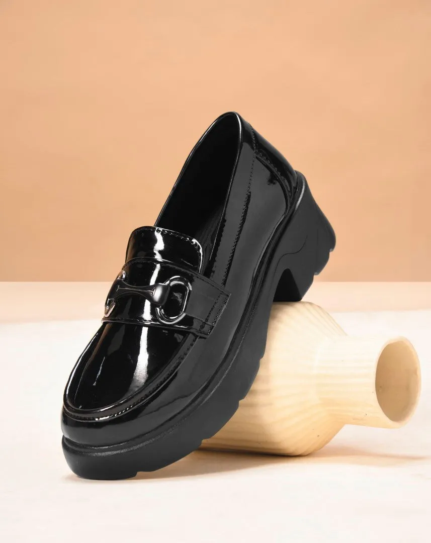 Glossy Chunky Loafers with Buckle Detail