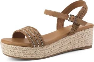 GOSERCE Wedge Sandals for Women Espadrille Platform Sandals Comfortable Lace Up Peep Open Toe for Walking Beach Casual Dressy Summer Shoes