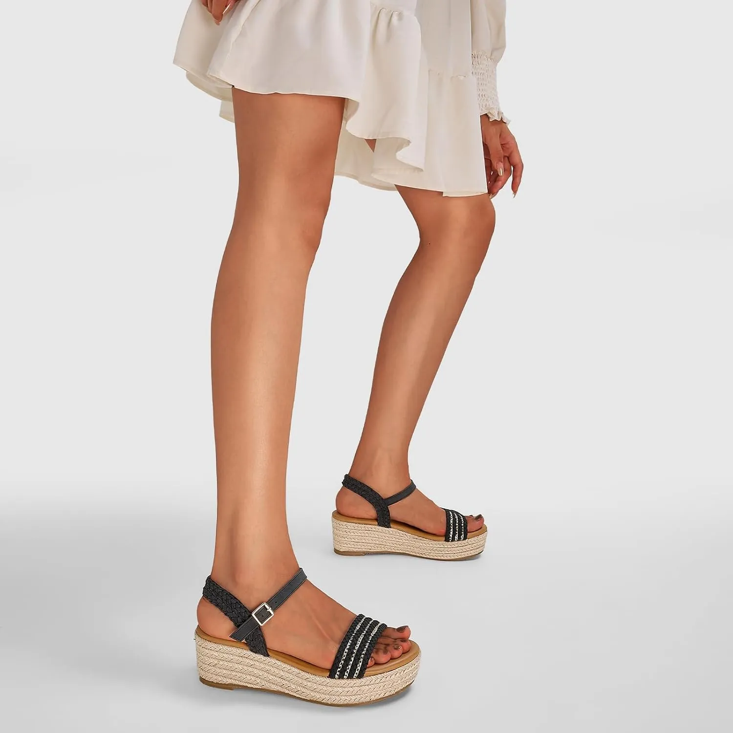 GOSERCE Wedge Sandals for Women Espadrille Platform Sandals Comfortable Lace Up Peep Open Toe for Walking Beach Casual Dressy Summer Shoes