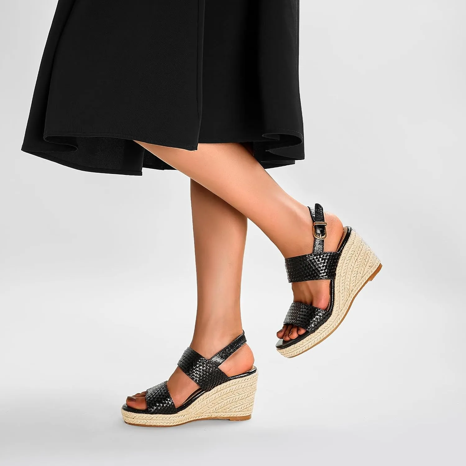 GOSERCE Wedge Sandals for Women Espadrille Platform Sandals Comfortable Lace Up Peep Open Toe for Walking Beach Casual Dressy Summer Shoes