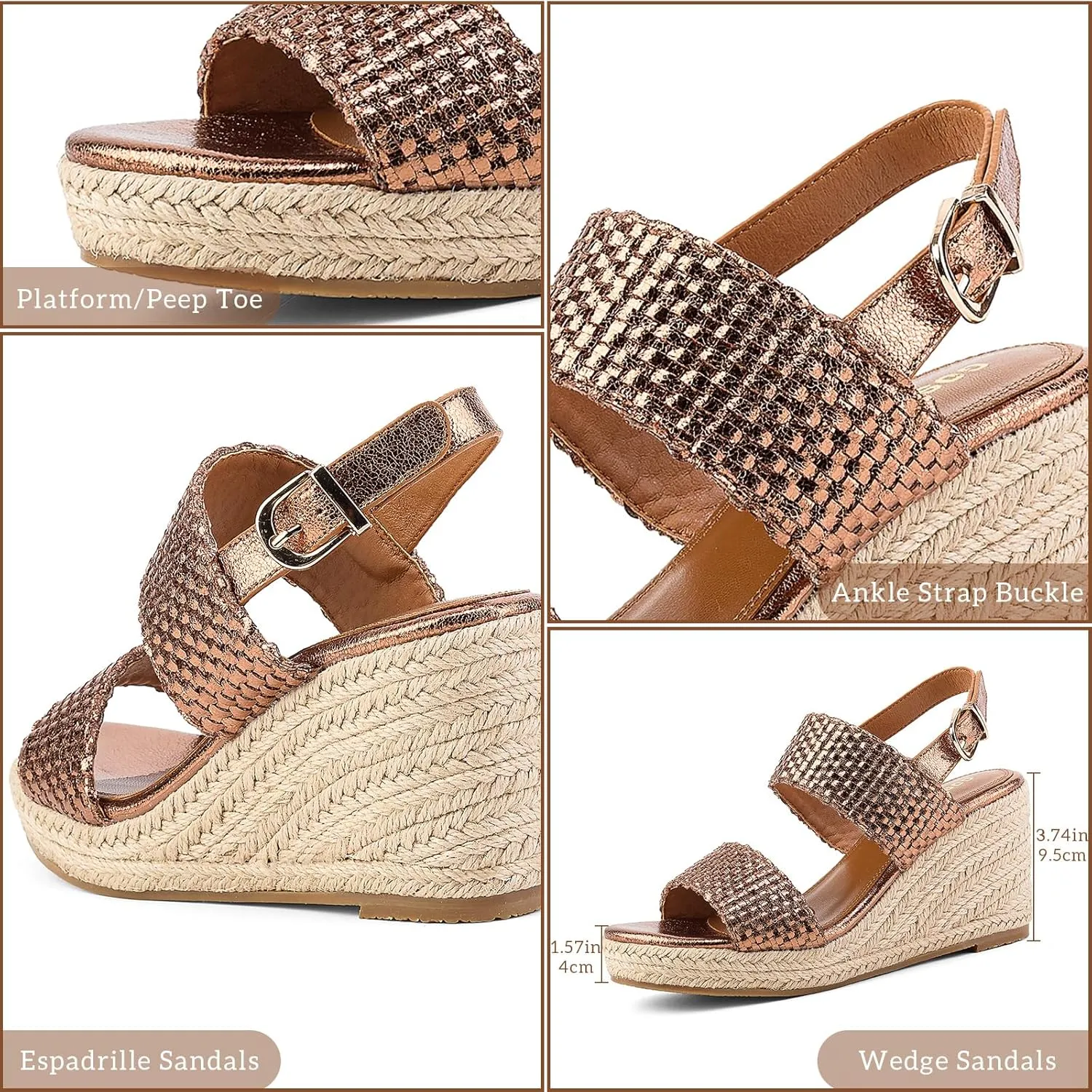 GOSERCE Wedge Sandals for Women Espadrille Platform Sandals Comfortable Lace Up Peep Open Toe for Walking Beach Casual Dressy Summer Shoes