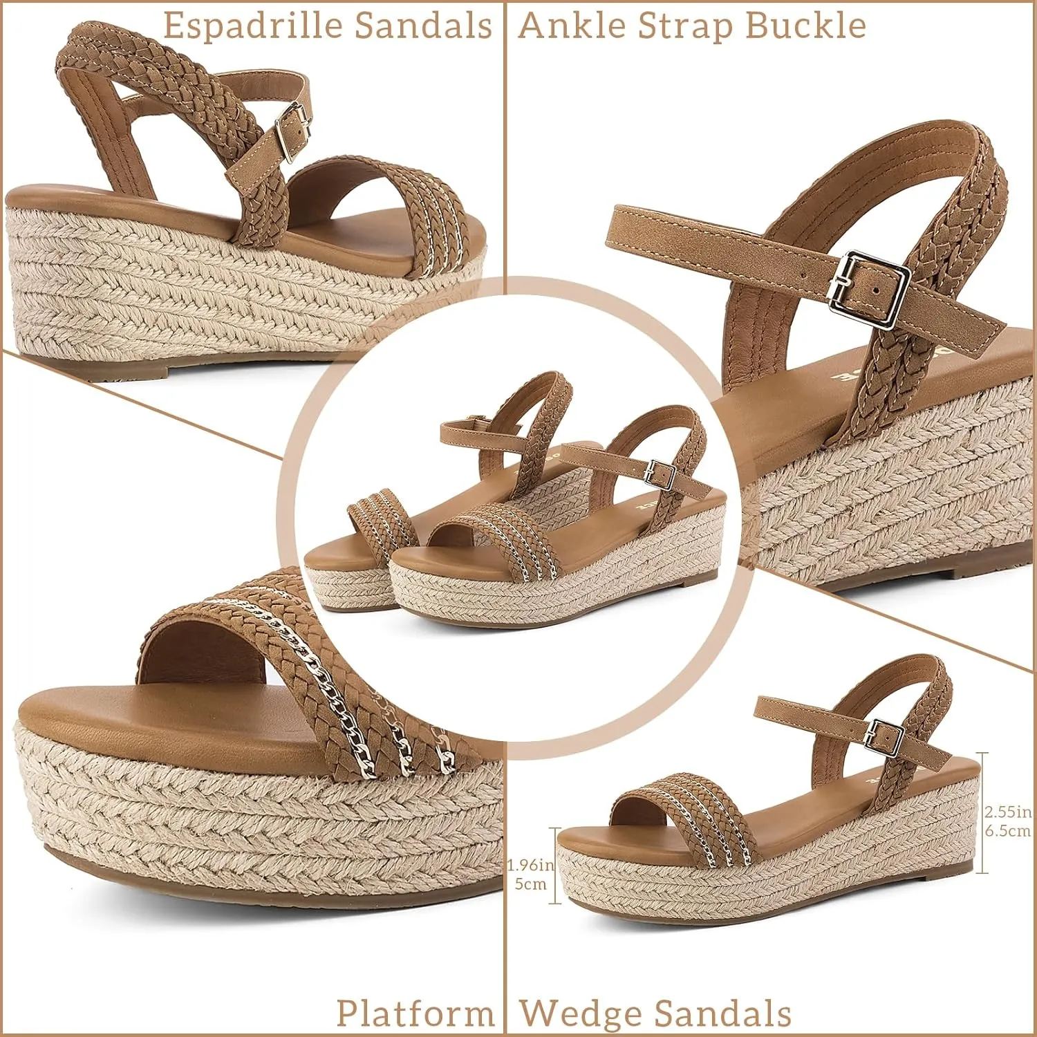 GOSERCE Wedge Sandals for Women Espadrille Platform Sandals Comfortable Lace Up Peep Open Toe for Walking Beach Casual Dressy Summer Shoes