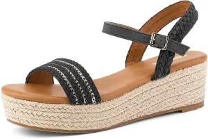 GOSERCE Wedge Sandals for Women Espadrille Platform Sandals Comfortable Lace Up Peep Open Toe for Walking Beach Casual Dressy Summer Shoes