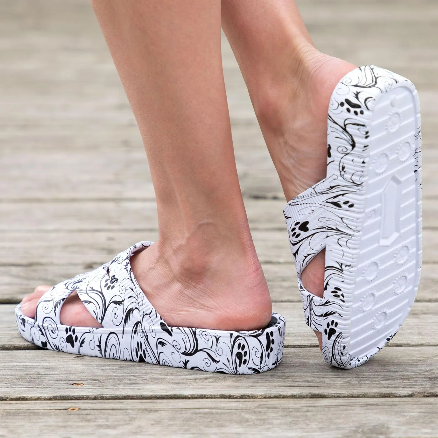 GreaterGood Celebration Criss Cross Sandals Lightweight EVA Slip On Textured Footbed Colorful Animal Print Design for Women Mom Ladies