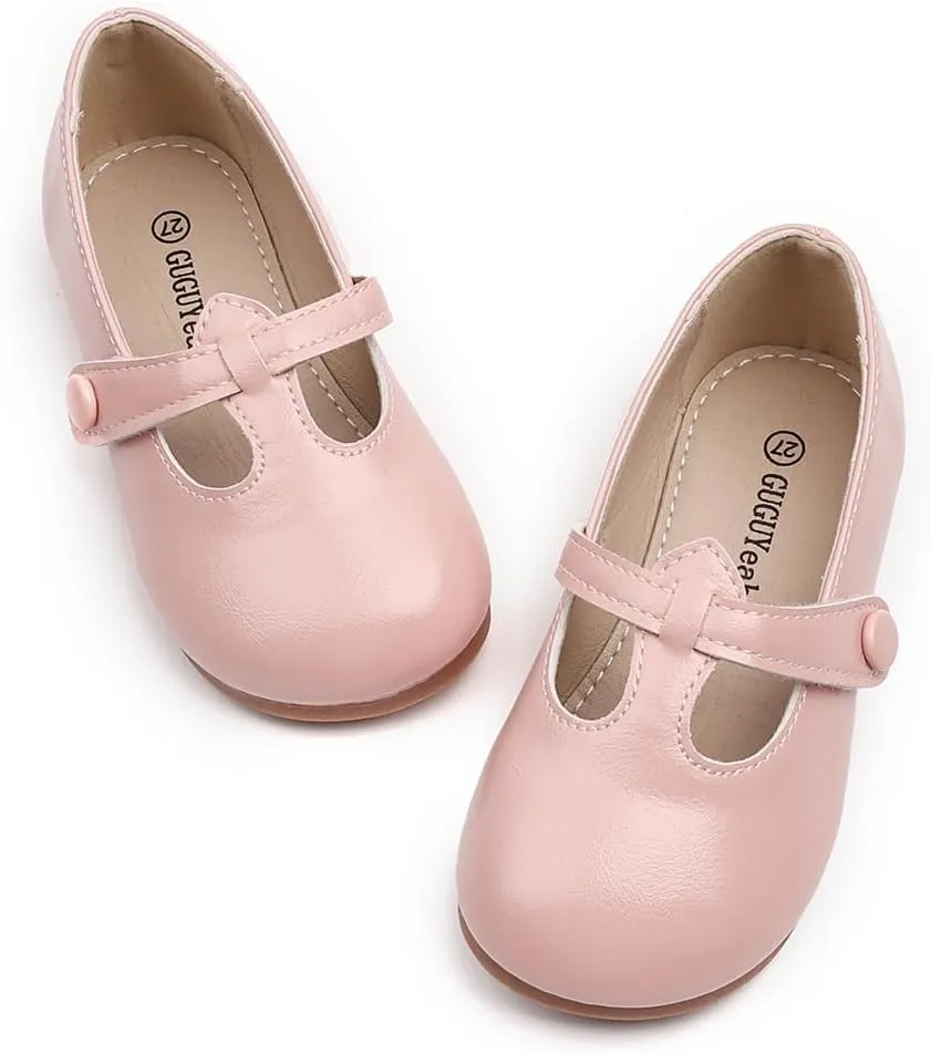 GUGUYeah Toddler Girl Mary Jane Dress Shoes,PU Leather T-Strap Princess Ballerina Flats for Wedding Party School (Toddler/Little Kid)