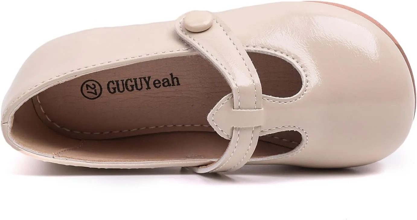 GUGUYeah Toddler Girl Mary Jane Dress Shoes,PU Leather T-Strap Princess Ballerina Flats for Wedding Party School (Toddler/Little Kid)