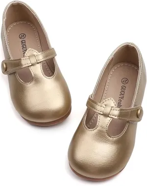 GUGUYeah Toddler Girl Mary Jane Dress Shoes,PU Leather T-Strap Princess Ballerina Flats for Wedding Party School (Toddler/Little Kid)
