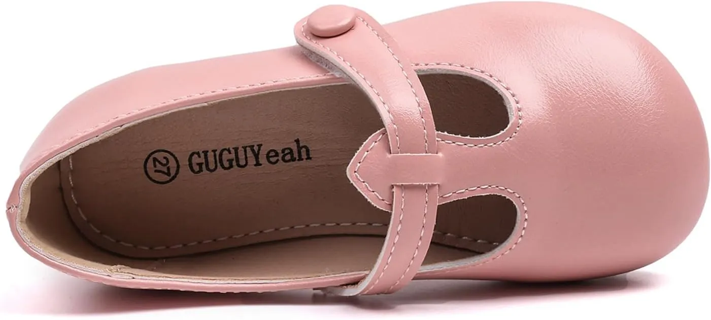 GUGUYeah Toddler Girl Mary Jane Dress Shoes,PU Leather T-Strap Princess Ballerina Flats for Wedding Party School (Toddler/Little Kid)