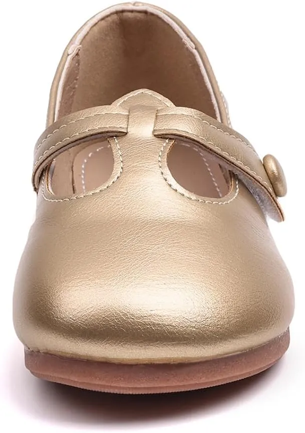 GUGUYeah Toddler Girl Mary Jane Dress Shoes,PU Leather T-Strap Princess Ballerina Flats for Wedding Party School (Toddler/Little Kid)