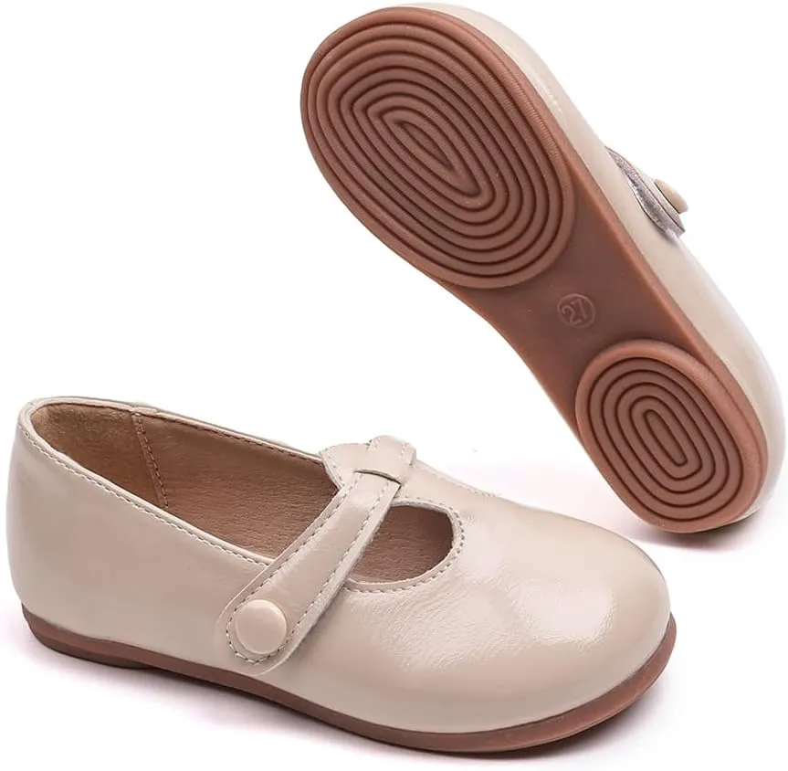 GUGUYeah Toddler Girl Mary Jane Dress Shoes,PU Leather T-Strap Princess Ballerina Flats for Wedding Party School (Toddler/Little Kid)