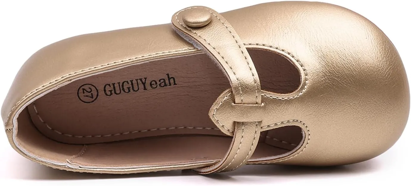 GUGUYeah Toddler Girl Mary Jane Dress Shoes,PU Leather T-Strap Princess Ballerina Flats for Wedding Party School (Toddler/Little Kid)