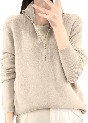 Half Zip Up Sweaters for Women Trendy 2024 Fall Long Sleeve Collared Knit Pullovers Loose Soft Sweater Tops