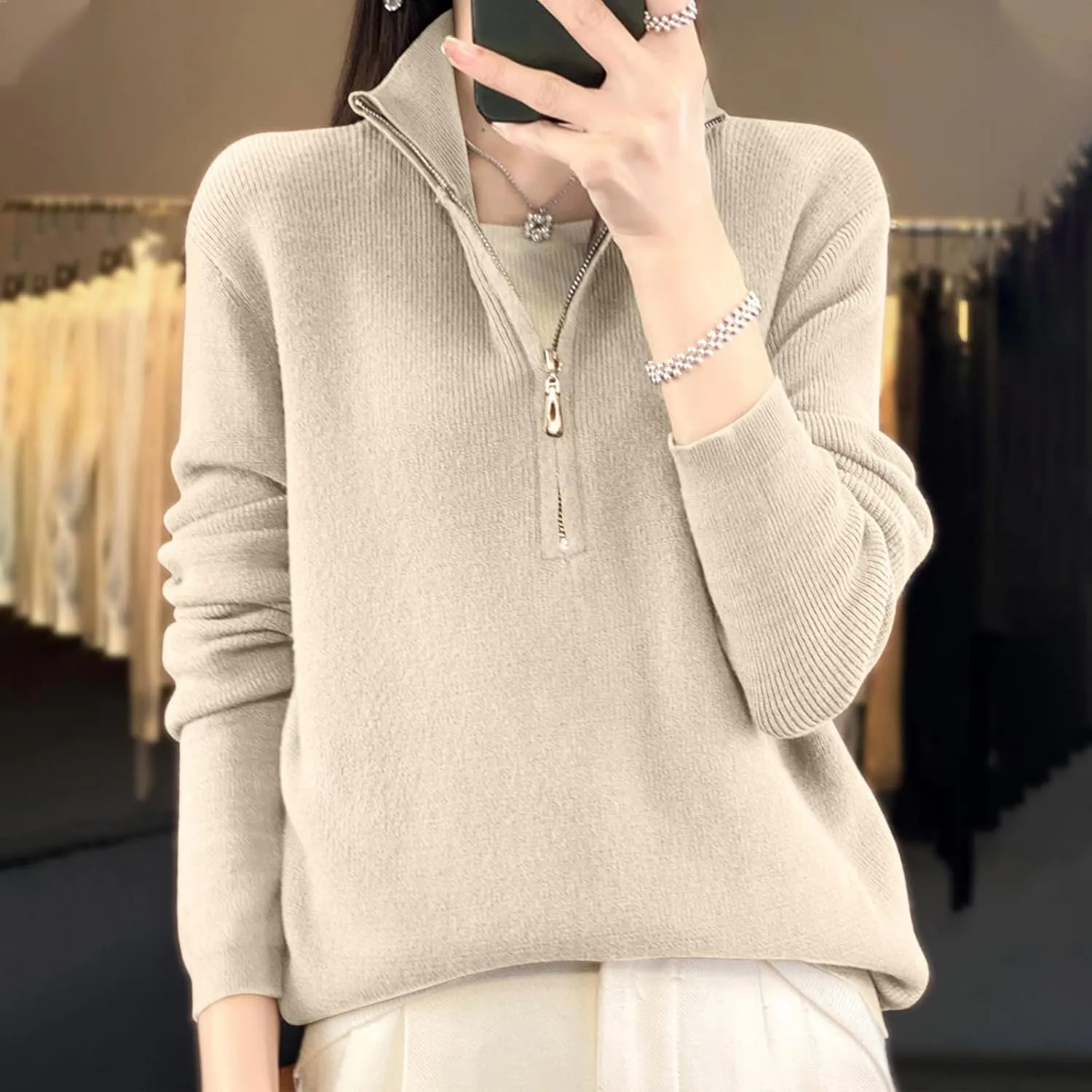 Half Zip Up Sweaters for Women Trendy 2024 Fall Long Sleeve Collared Knit Pullovers Loose Soft Sweater Tops