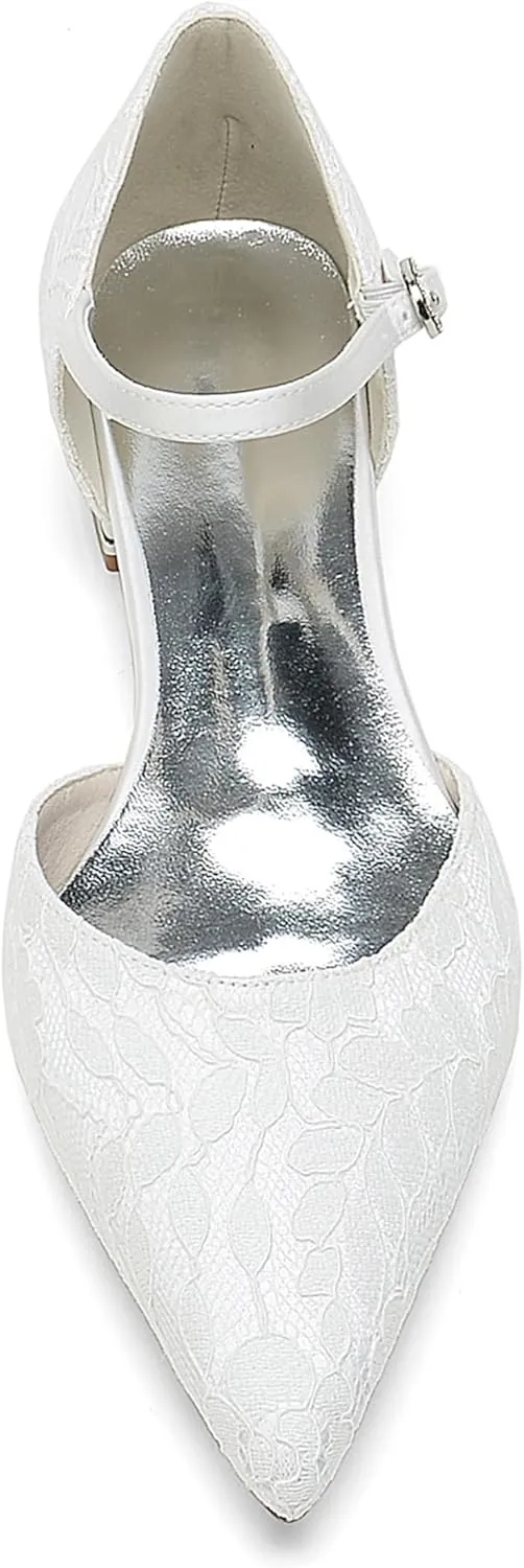 Hanfike Occasions Shoes for Women Girl Lace Pointed Toe Bridal Wedding Party Evening Pumps JY317