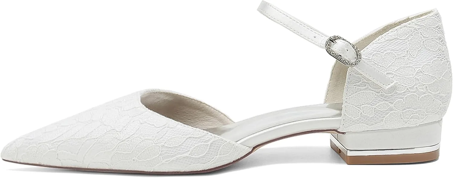 Hanfike Occasions Shoes for Women Girl Lace Pointed Toe Bridal Wedding Party Evening Pumps JY317