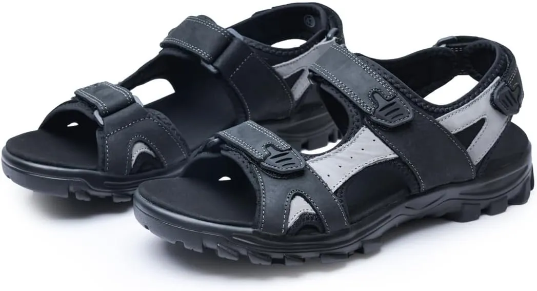 Harssidanzar Mens Leather Sport Sandals Hiking Outdoor Mens Sandals for Summer with Open Toe Adjustable Straps SM260US