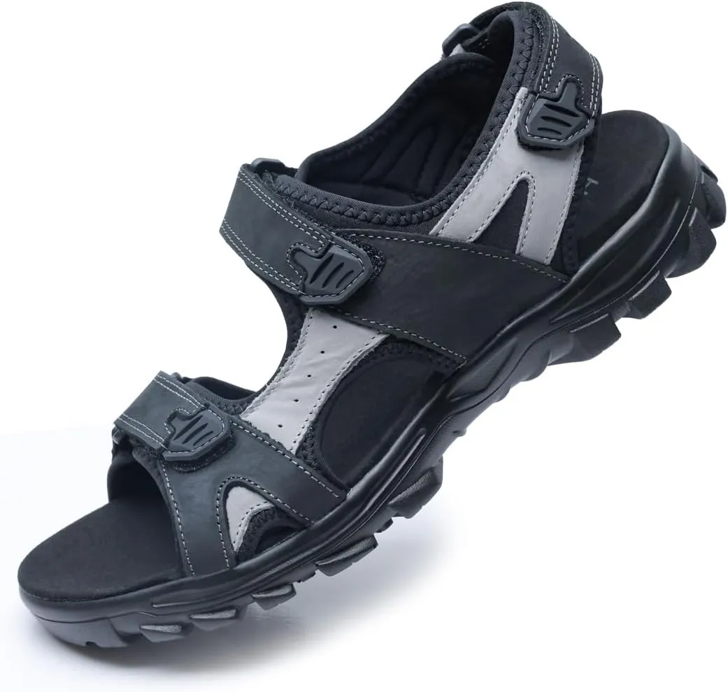 Harssidanzar Mens Leather Sport Sandals Hiking Outdoor Mens Sandals for Summer with Open Toe Adjustable Straps SM260US