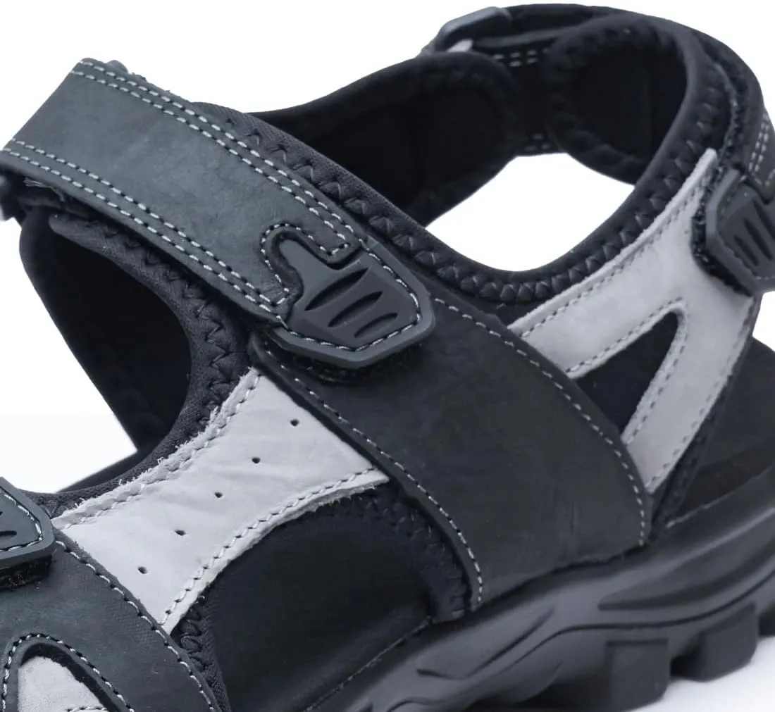 Harssidanzar Mens Leather Sport Sandals Hiking Outdoor Mens Sandals for Summer with Open Toe Adjustable Straps SM260US