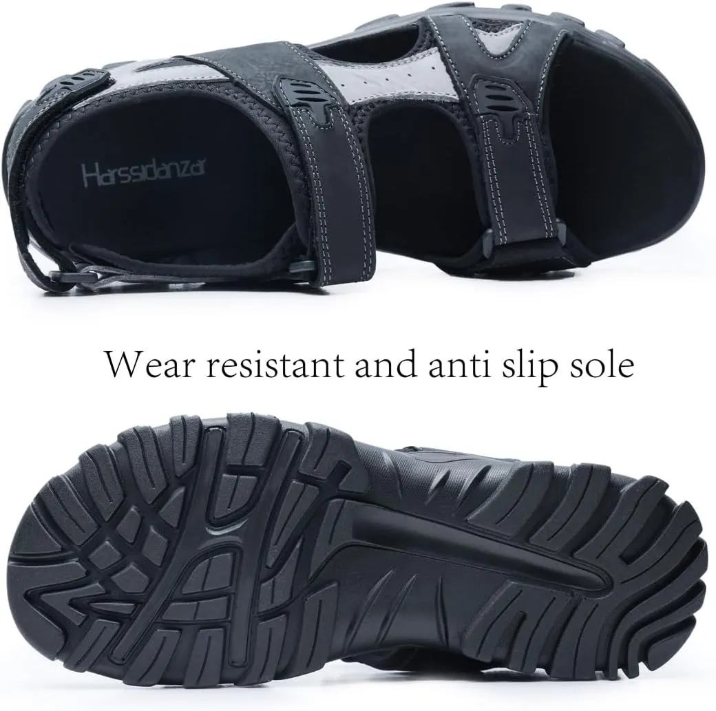 Harssidanzar Mens Leather Sport Sandals Hiking Outdoor Mens Sandals for Summer with Open Toe Adjustable Straps SM260US