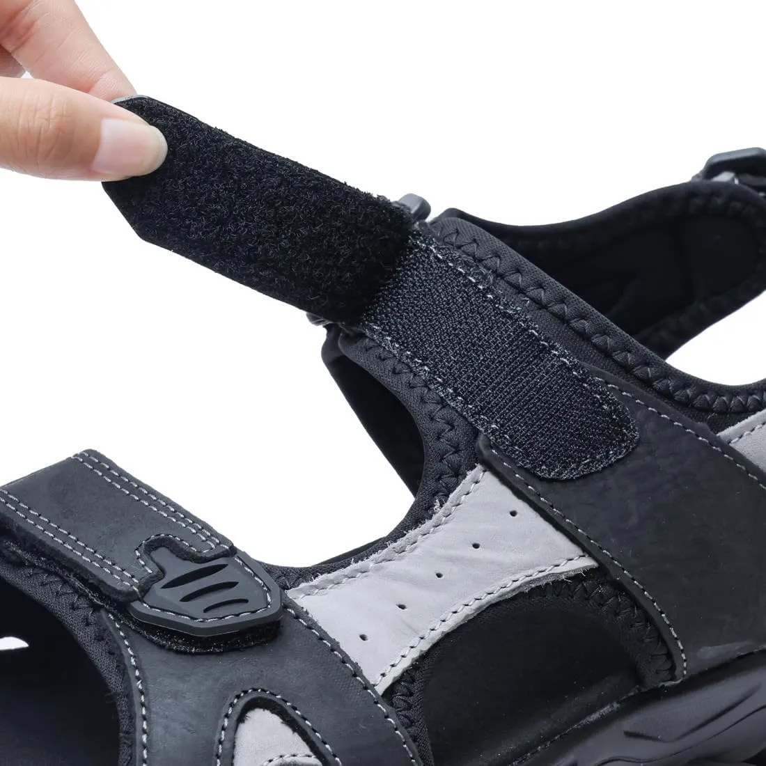 Harssidanzar Mens Leather Sport Sandals Hiking Outdoor Mens Sandals for Summer with Open Toe Adjustable Straps SM260US