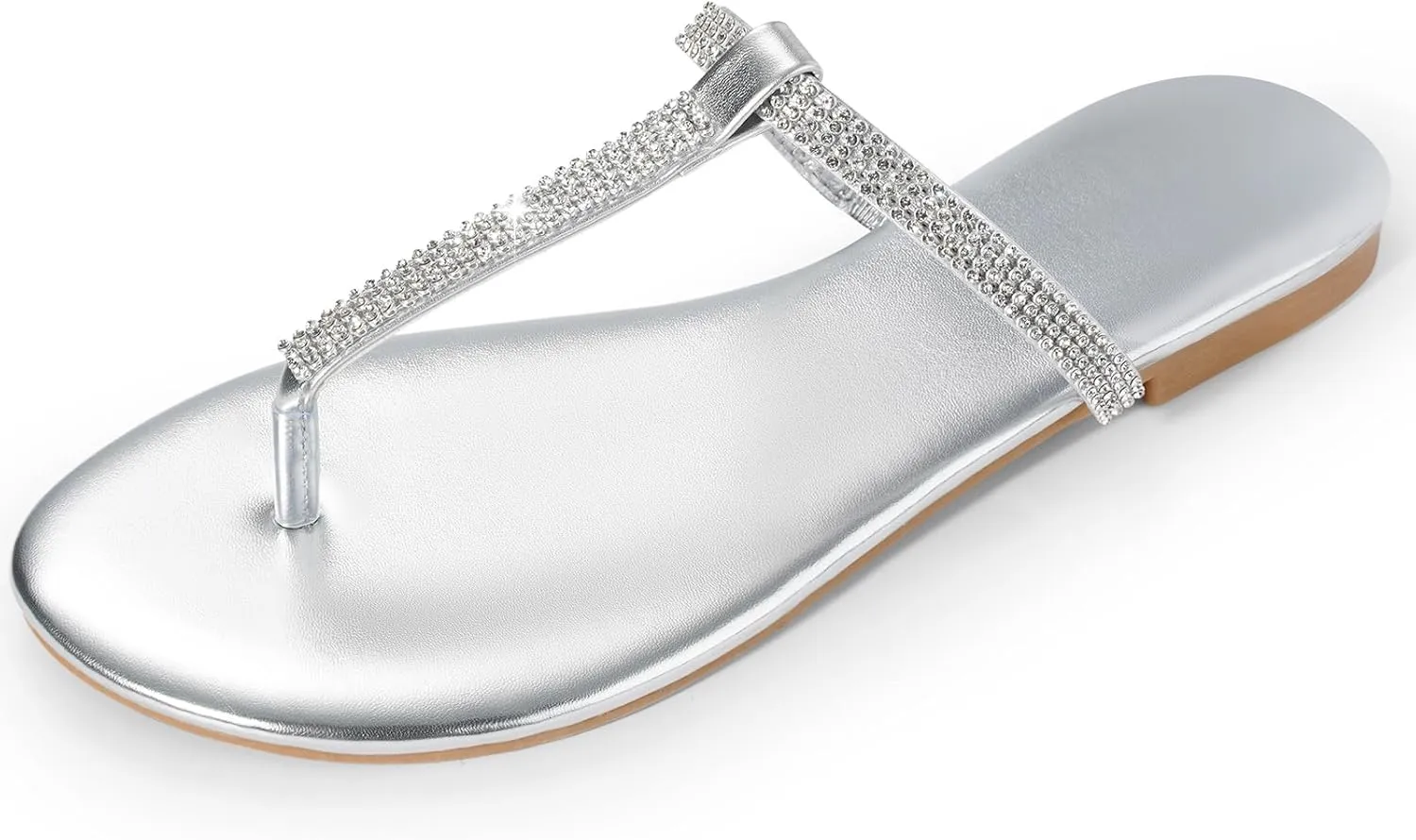 Harvest Land Women's Sandals Dressy T Strap with Rhinestone Sparkly Wedding Flat Sandals Ankle Strap Summer Gladiator Fashion Shoes