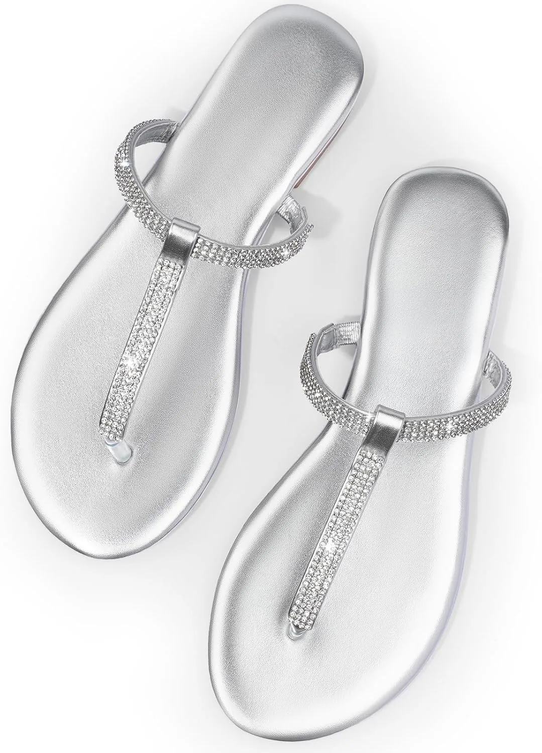 Harvest Land Women's Sandals Dressy T Strap with Rhinestone Sparkly Wedding Flat Sandals Ankle Strap Summer Gladiator Fashion Shoes
