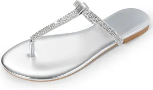 Harvest Land Women's Sandals Dressy T Strap with Rhinestone Sparkly Wedding Flat Sandals Ankle Strap Summer Gladiator Fashion Shoes