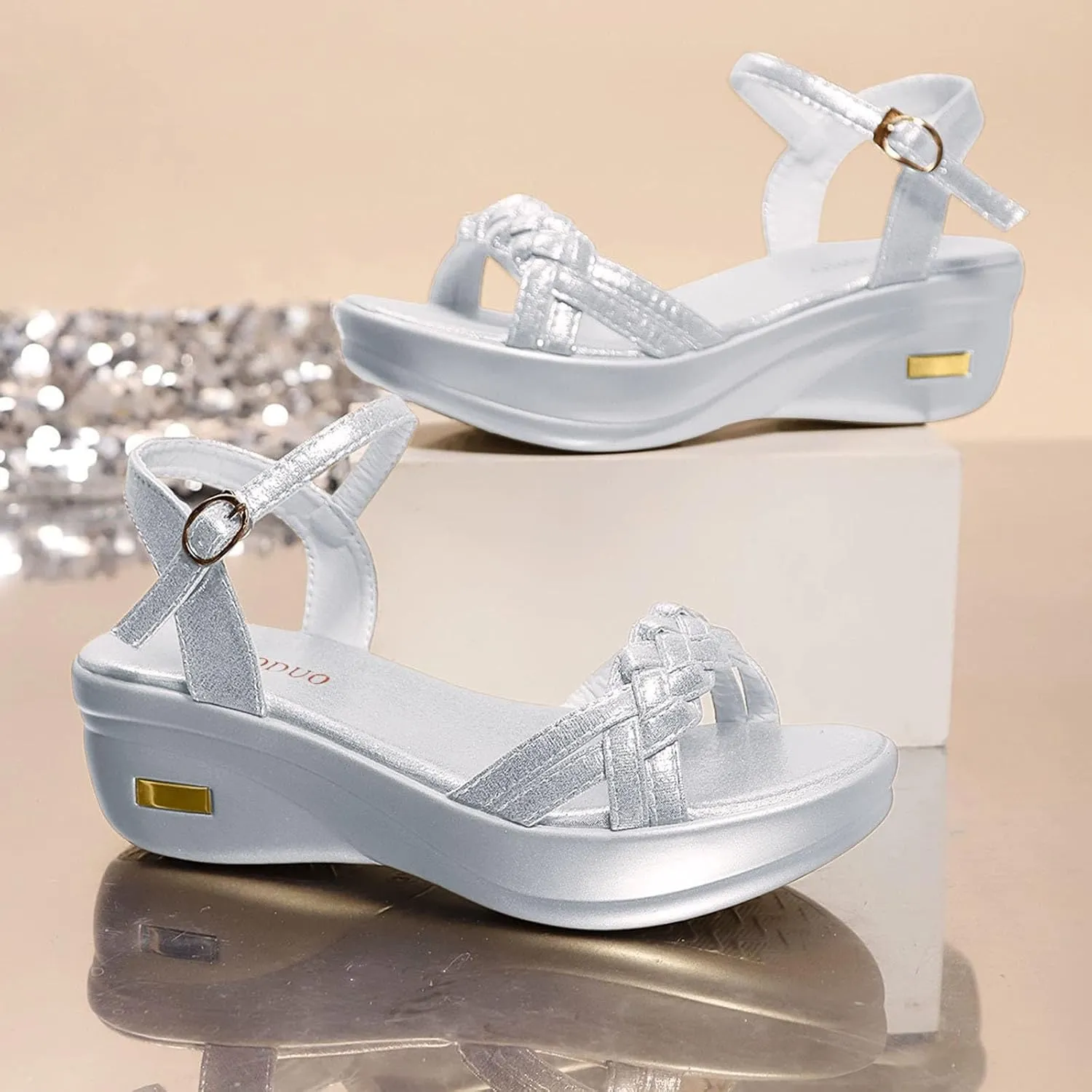 Hbeylia Platform Wedge Sandals For Women 2025 Dressy Sparkle Summer Low Wedges Womens Sandal Heels Dress Open Toe Buckle Ankle Strap Comfortable Shoes for Wedding Bridal Evening Cocktail