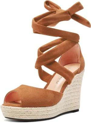 HDEUOLM Womens High Wedge Platform Heel Peep Open Toe Sandals Lace-up Prom Cute 3.9 Inches Heels