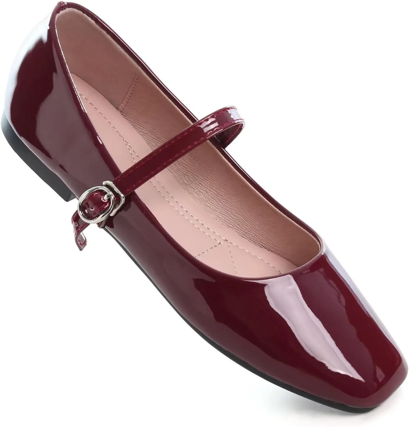 Hee grand Leather Mary Jane Shoes for Women Dressy Square Toe Ballet Flats with Strap Comfortable Walking Shoes Soft Leather Dress Shoes