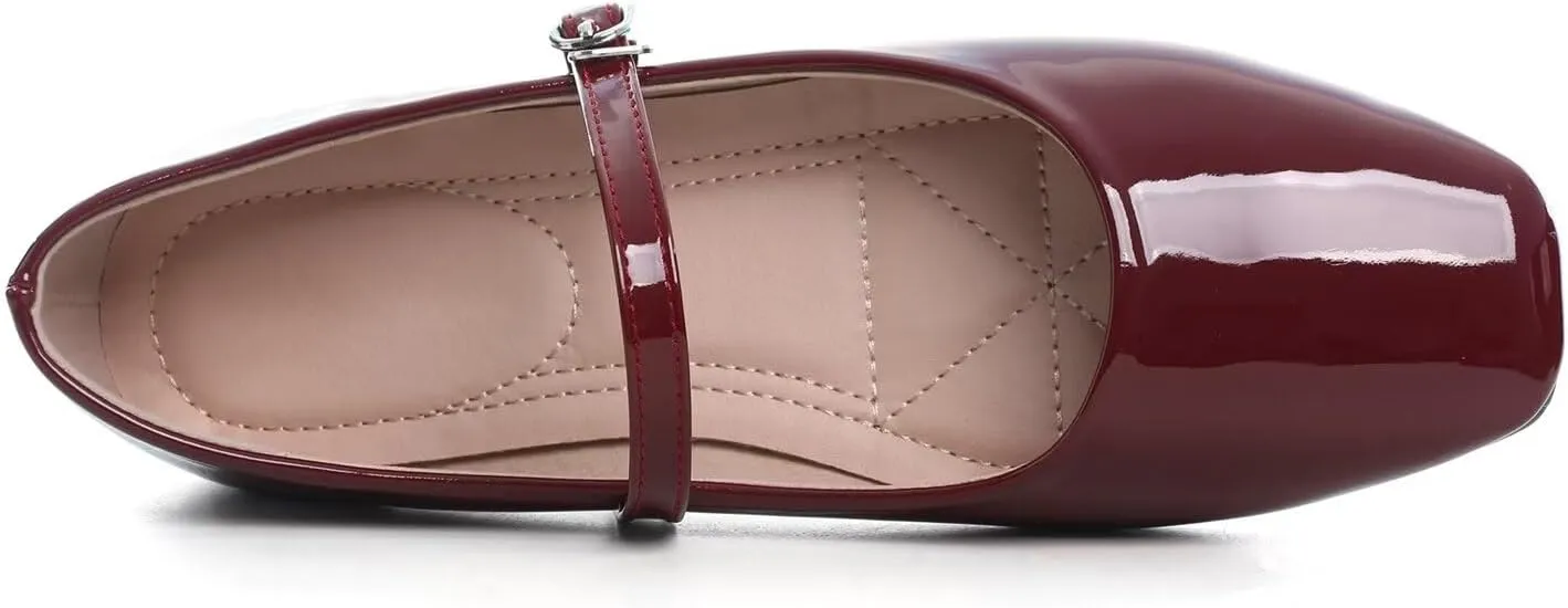 Hee grand Leather Mary Jane Shoes for Women Dressy Square Toe Ballet Flats with Strap Comfortable Walking Shoes Soft Leather Dress Shoes