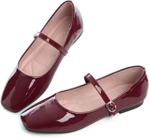 Hee grand Leather Mary Jane Shoes for Women Dressy Square Toe Ballet Flats with Strap Comfortable Walking Shoes Soft Leather Dress Shoes