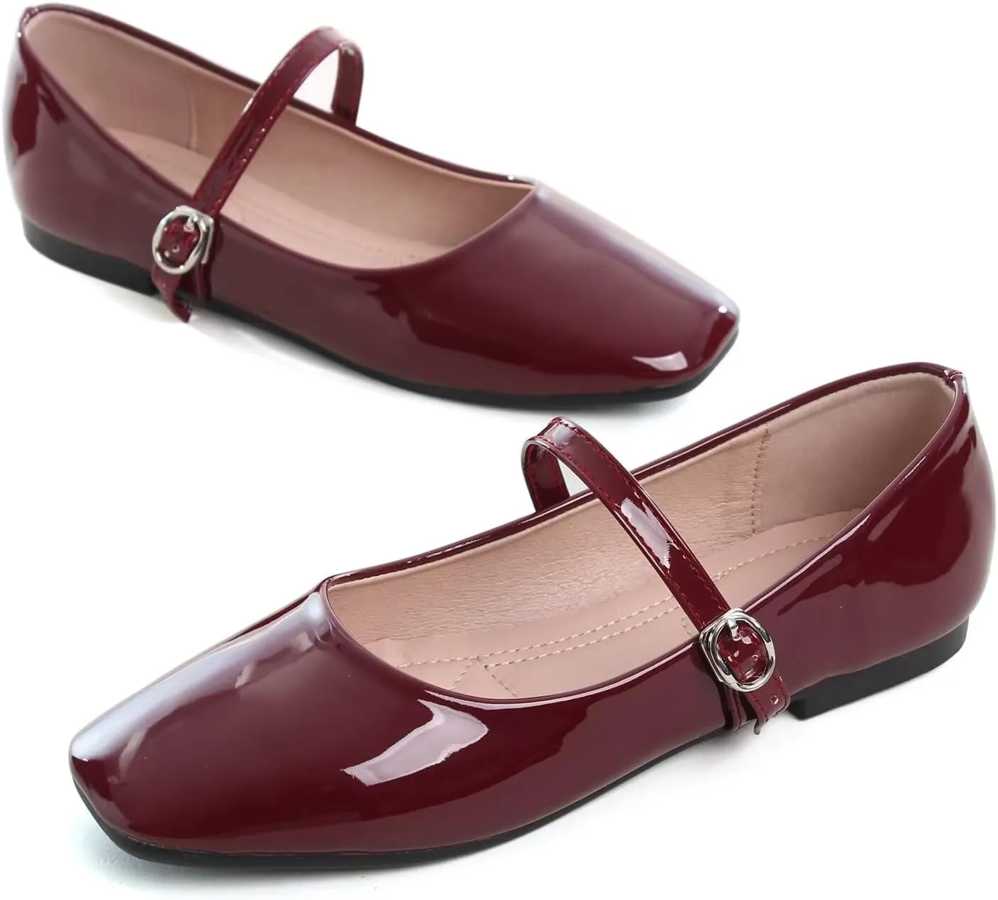 Hee grand Leather Mary Jane Shoes for Women Dressy Square Toe Ballet Flats with Strap Comfortable Walking Shoes Soft Leather Dress Shoes
