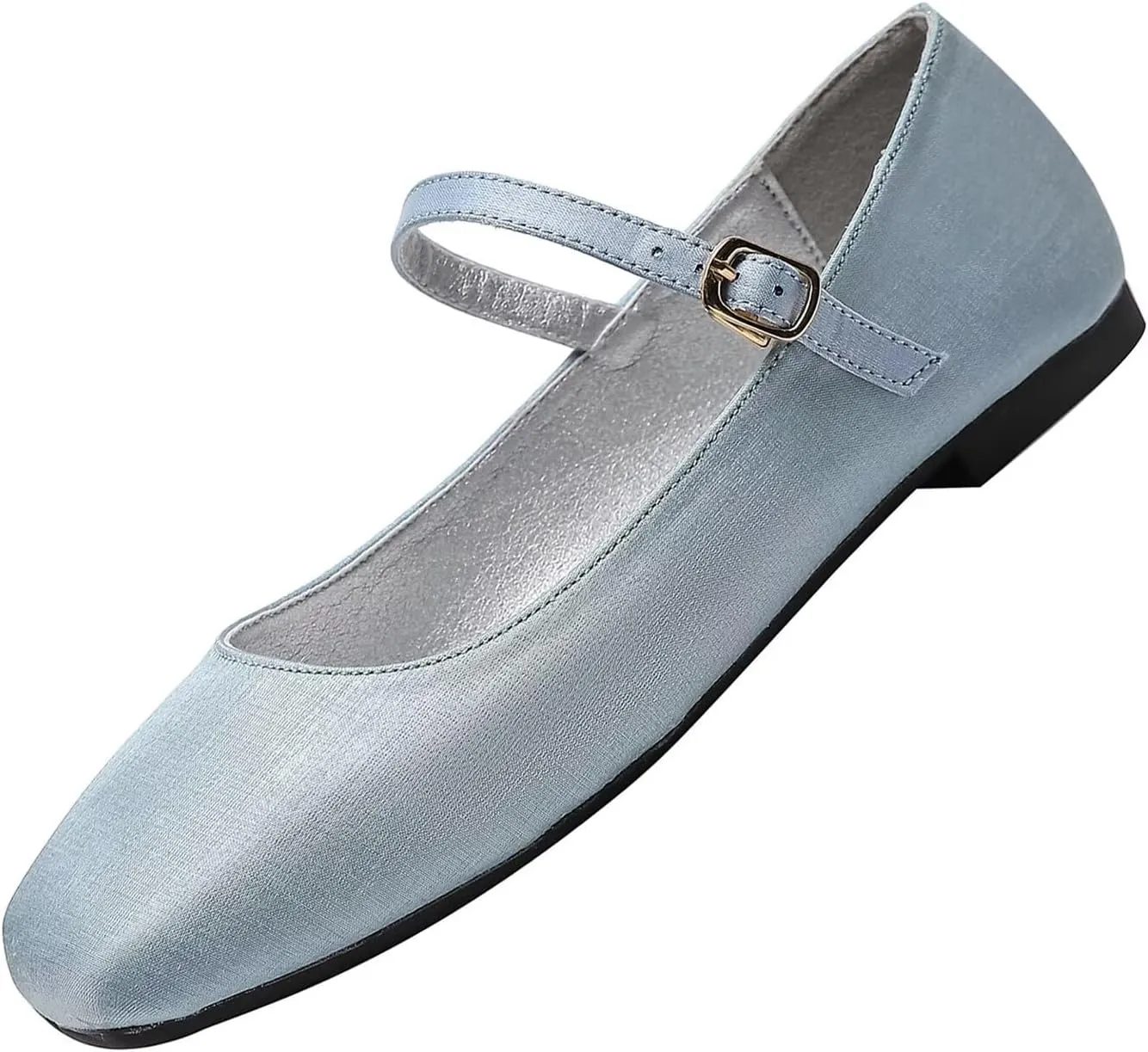 Hee grand Mary Jane Shoes for Women Comfortable Square Toe Ballet Flats with Straps Satin Dress Shoes