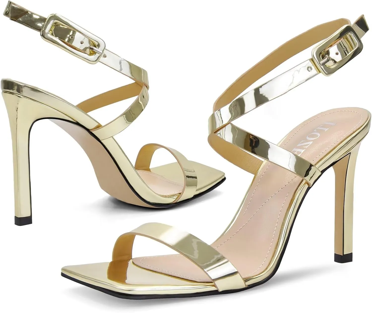 Heels For Women Stiletto High Heel Square Open Toe Dress Party Shoes For Women Adjustable Ankle Strap Heel