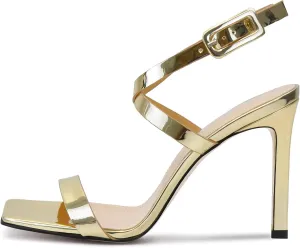 Heels For Women Stiletto High Heel Square Open Toe Dress Party Shoes For Women Adjustable Ankle Strap Heel
