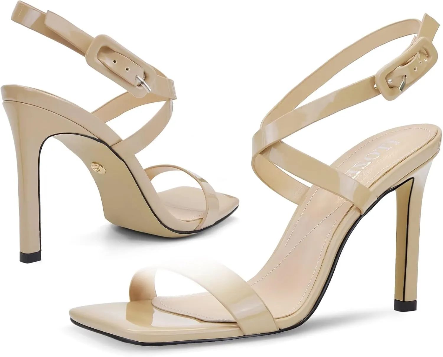 Heels For Women Stiletto High Heel Square Open Toe Slingback Dress Shoes for Women Adjustable Ankle Strap Heeled