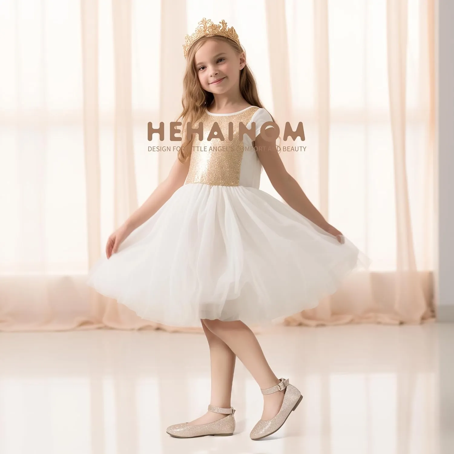 Hehainom Girls Dress Shoes Wedding Party School Ankle Strap Ballet Flats Shoes Little Big Kids Flower Girl Shoes