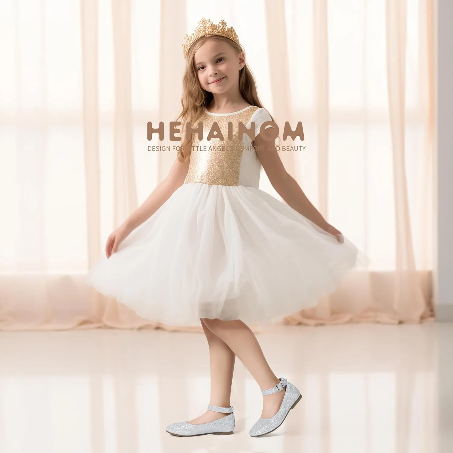 Hehainom Girls Dress Shoes Wedding Party School Ankle Strap Ballet Flats Shoes Little Big Kids Flower Girl Shoes